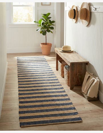 Navy Ivory Handmade Braided Jute Runner Rug