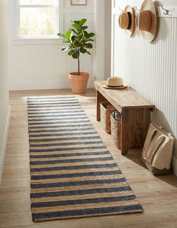 Navy Ivory Handmade Braided Jute Runner Rug