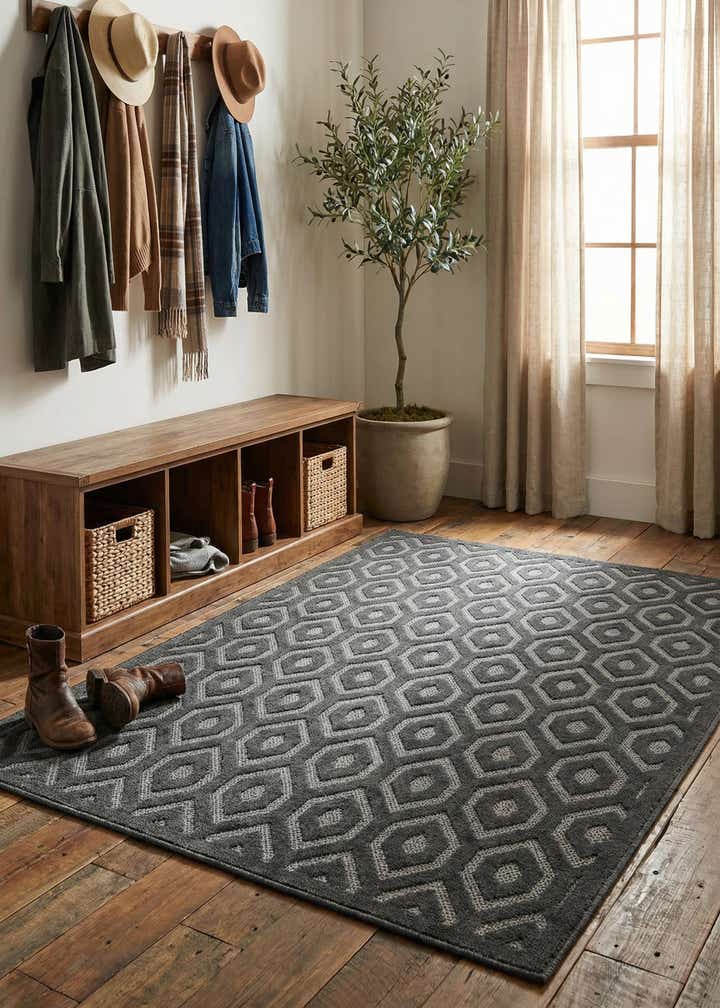 6' x 9' Easy-Clean Trellis Textured Indoor / Outdoor Rug