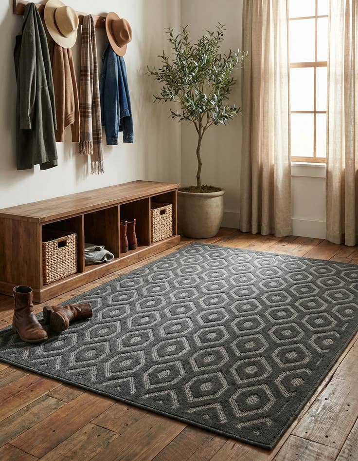 Detail image of  6' x 9'  Washable Trellis Textured Indoor / Outdoor Rug