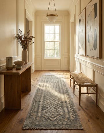 2' 10 x 9' 10 Hand Woven Kilim Maymana Wool Runner Rug