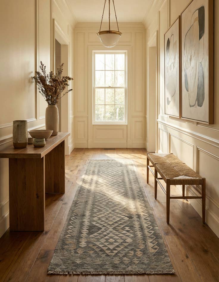 Detail image of 2' 10 x 9' 10  Hand Woven Kilim Maymana Wool Runner Rug