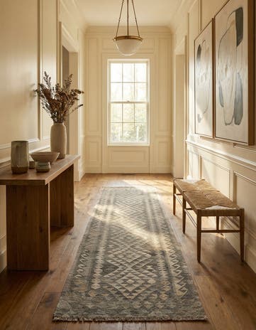 2' 10 x 9' 10 Hand Woven Kilim Maymana Wool Runner Rug