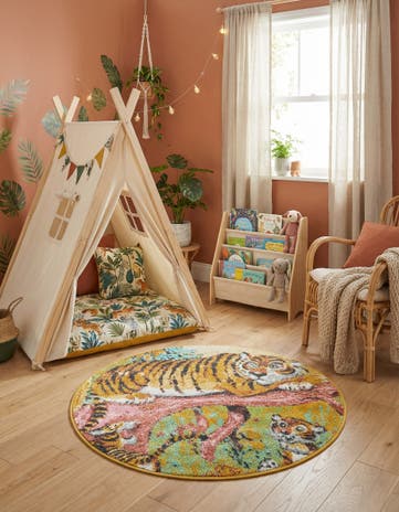 3' 3 x 3' 3 Tiger Whimsy Kids Round Rug