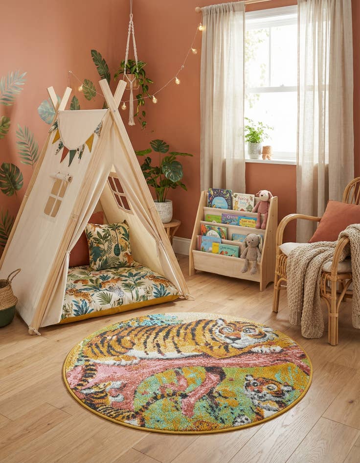 Detail image of 3' 3 x 3' 3 Tiger Whimsy Kids Round Rug