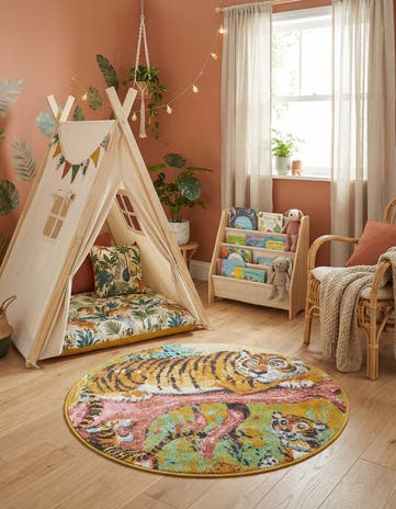 3' 3 x 3' 3 Tiger Whimsy Kids Round Rug