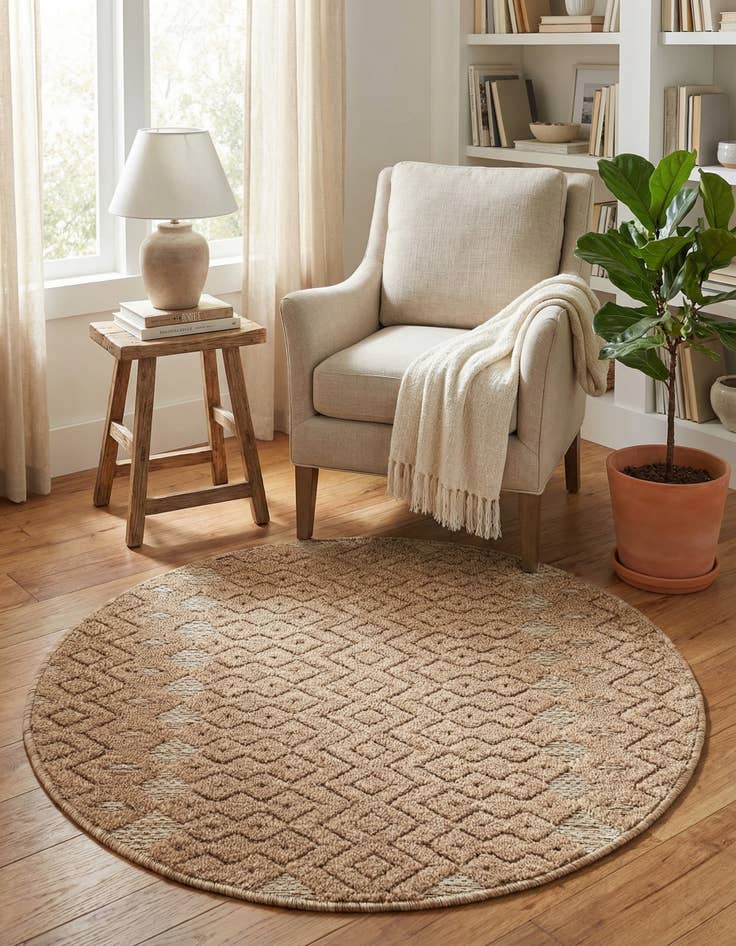 Detail image of 3' x 3'  Washable Trellis Textured Indoor / Outdoor Round Rug