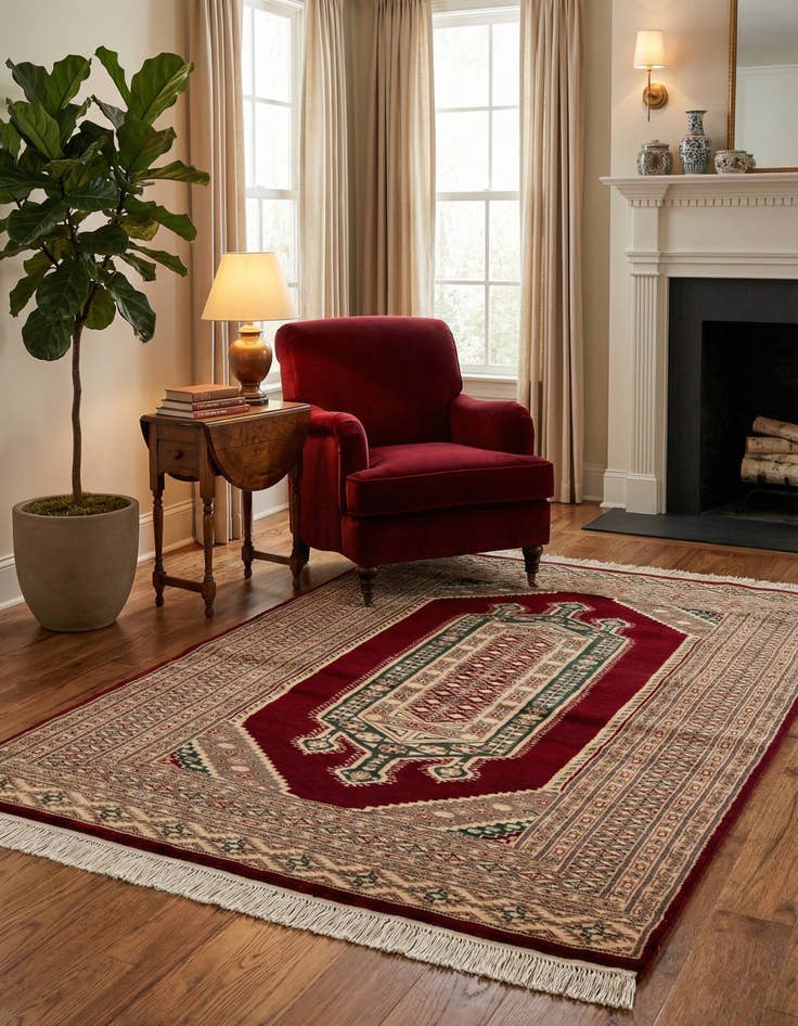 Detail image of 4' 2 x 6' 2  Hand Knotted Bokhara Oriental Rug