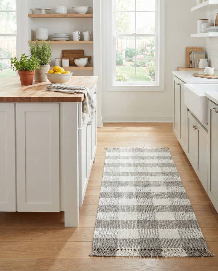 Detail image of 2' x 6' Easy-Clean Eco Plaid Washable Indoor / Outdoor Runner Rug