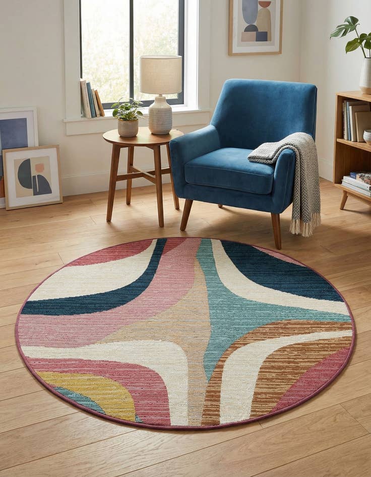 Detail image of 3' x 3'  Washable Modern Indoor / Outdoor Round Rug