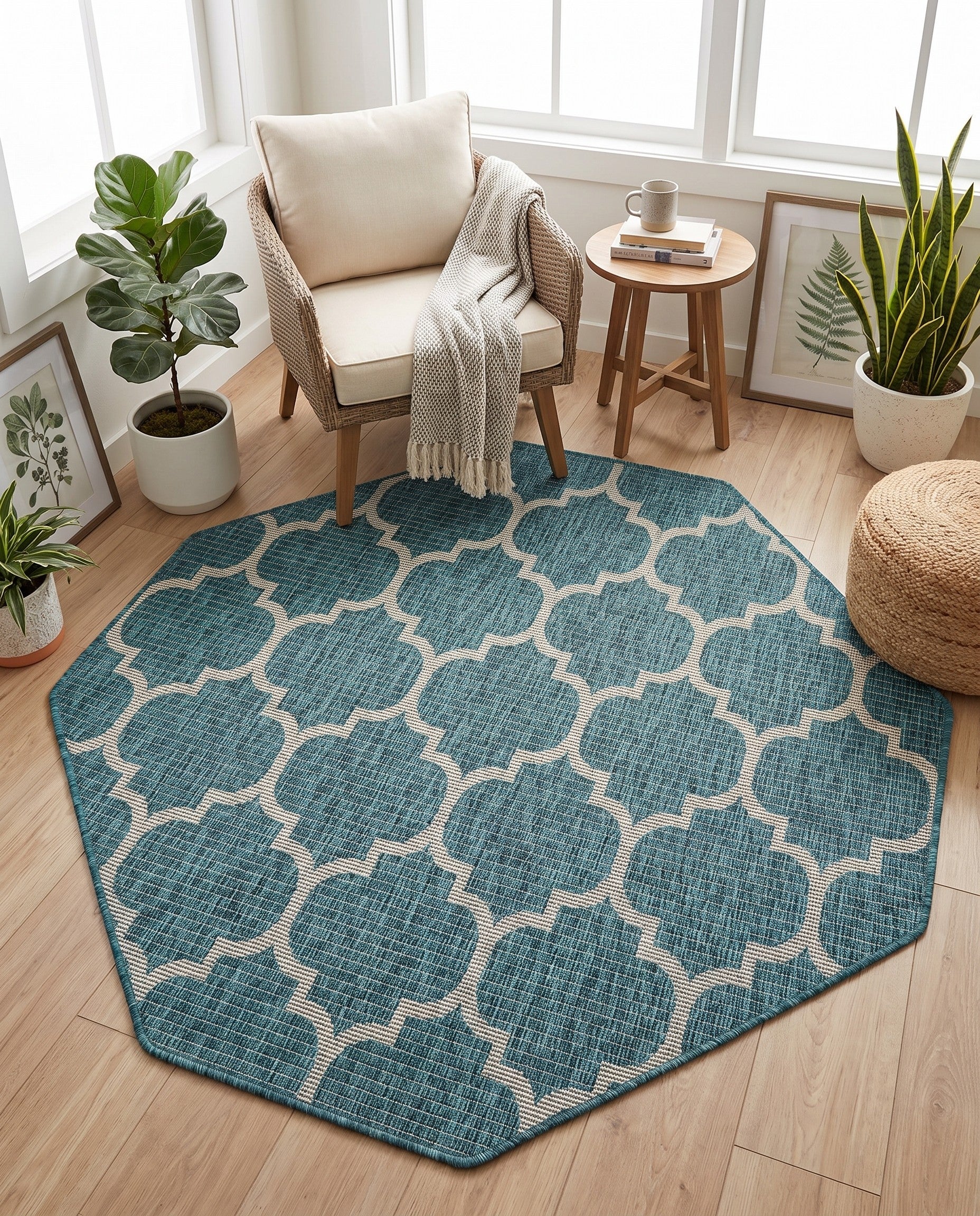5' 3 x 5' 3 Easy-Clean Trellis Indoor / Outdoor Octagon Rug