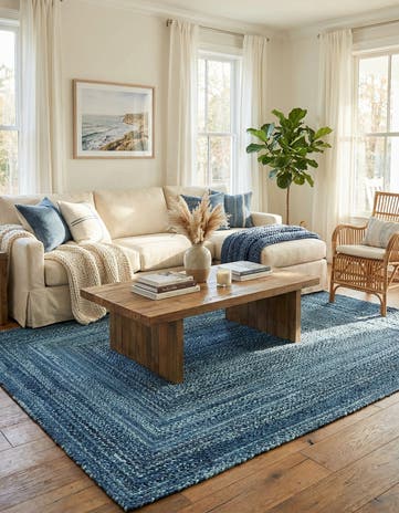 Blue Handmade Braided Chindi Rug