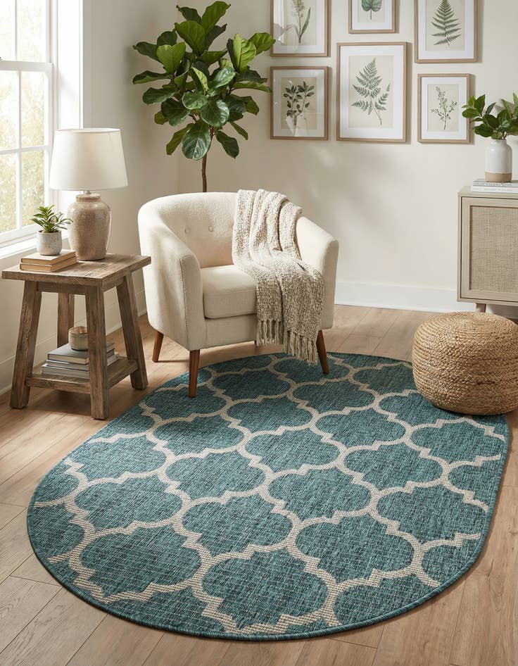 Detail image of 3' x 5' 3 Easy-Clean Trellis Indoor / Outdoor Oval Rug