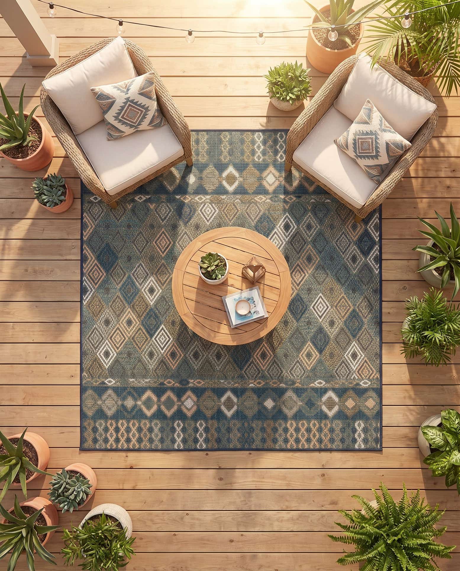 5' 3 x 5' 3 Easy-Clean Baja Indoor / Outdoor Square Rug