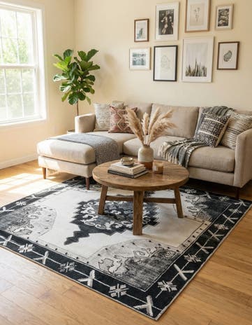 Black and White Washable Timeless Square Rug