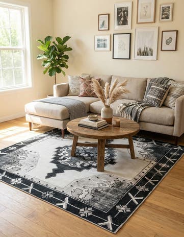 Black and White Washable Timeless Square Rug
