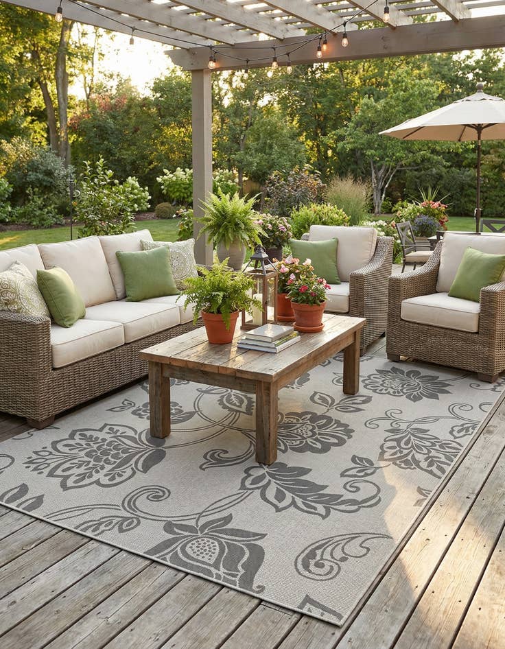 Detail image of 7' x 10'  Washable Botanical Indoor / Outdoor Rug