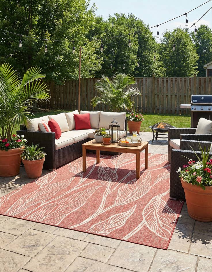 Detail image of 9' x 12' Easy-Clean Botanical Indoor / Outdoor Rug