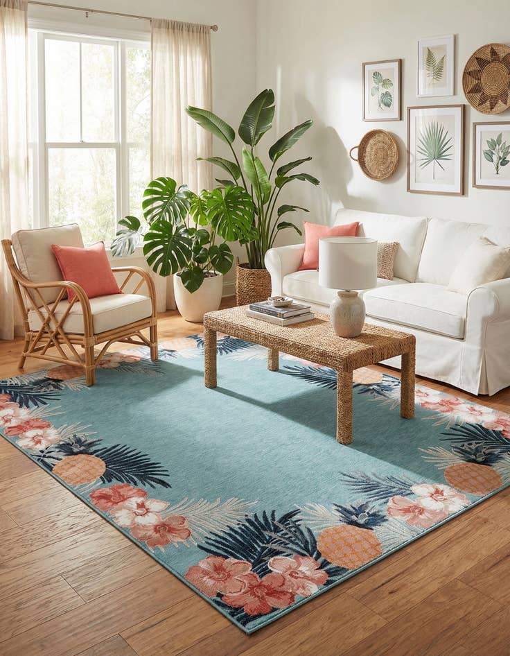 Detail image of 9' 9 x 12'  Washable Botanical Indoor / Outdoor Rug