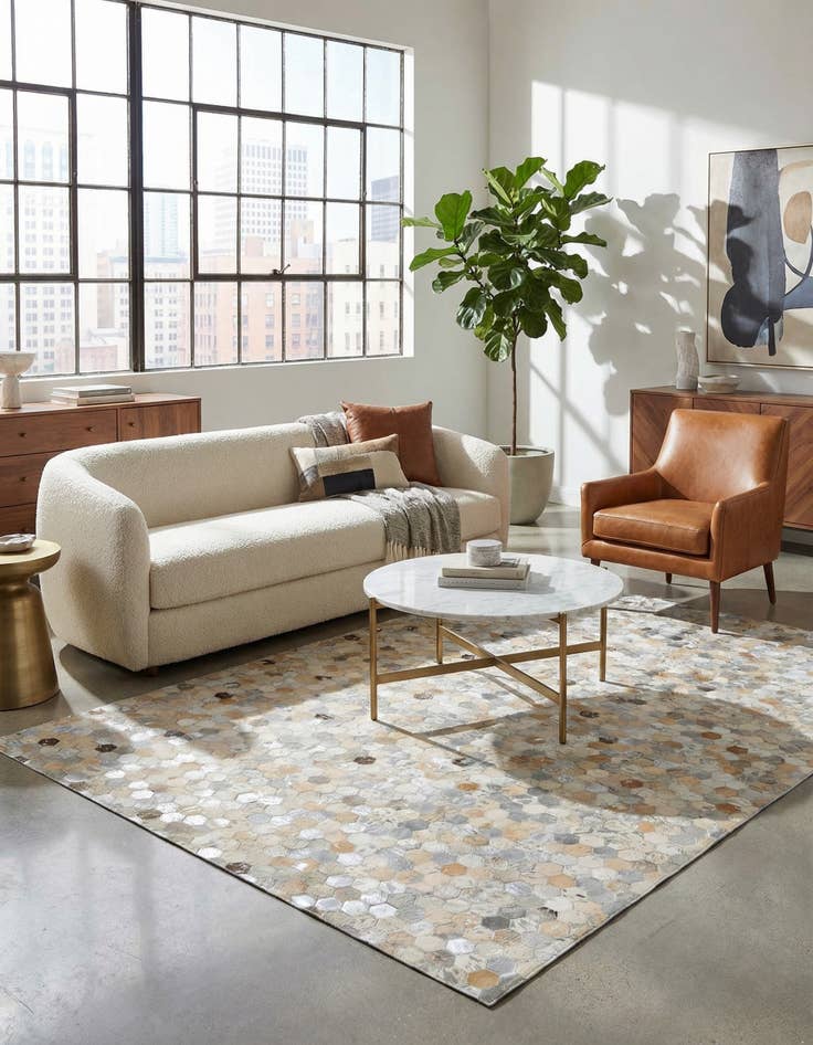 Detail image of 5' 1 x 8' Cowhide Leather Rug