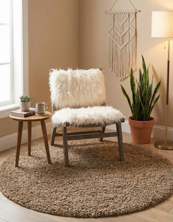 Detail image of 3' x 3' Solid Shag Round Rug