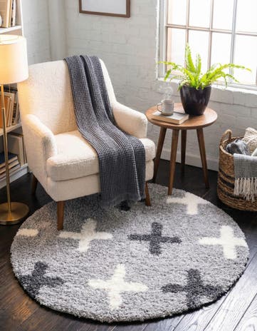 Light Gray Athena Shag Round Rug