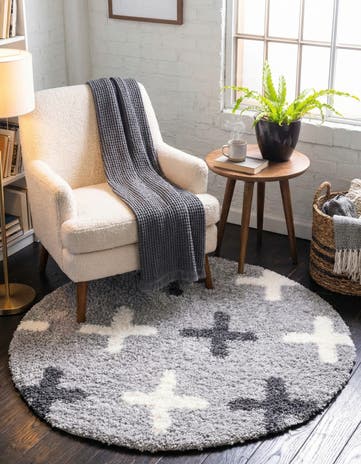 Light Gray Athena Shag Round Rug