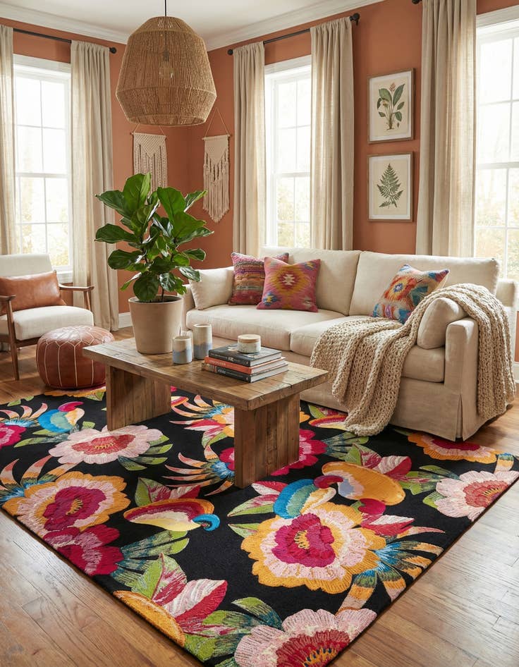 Detail image of  10' x 13'  Washable Botanical Indoor / Outdoor Rug