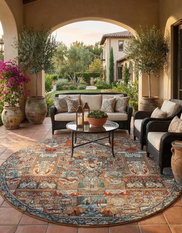 10' x 10' Easy-Clean Traditional Indoor / Outdoor Round Rug