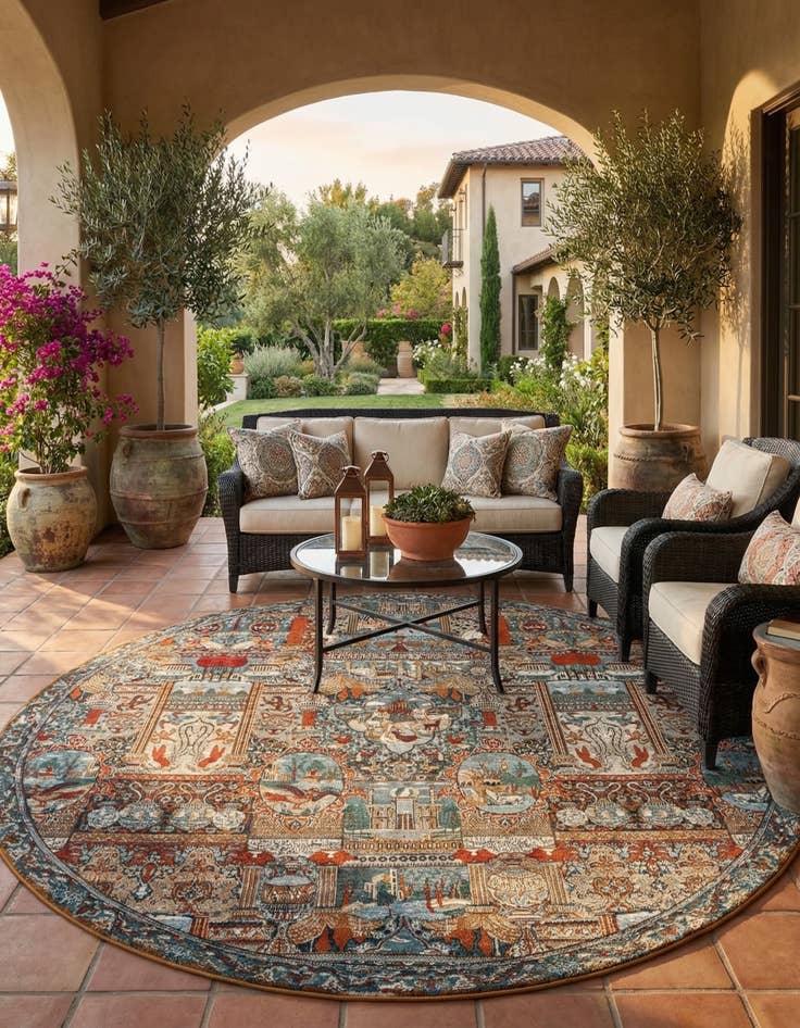 Detail image of 10' x 10'  Washable Traditional Indoor / Outdoor Round Rug