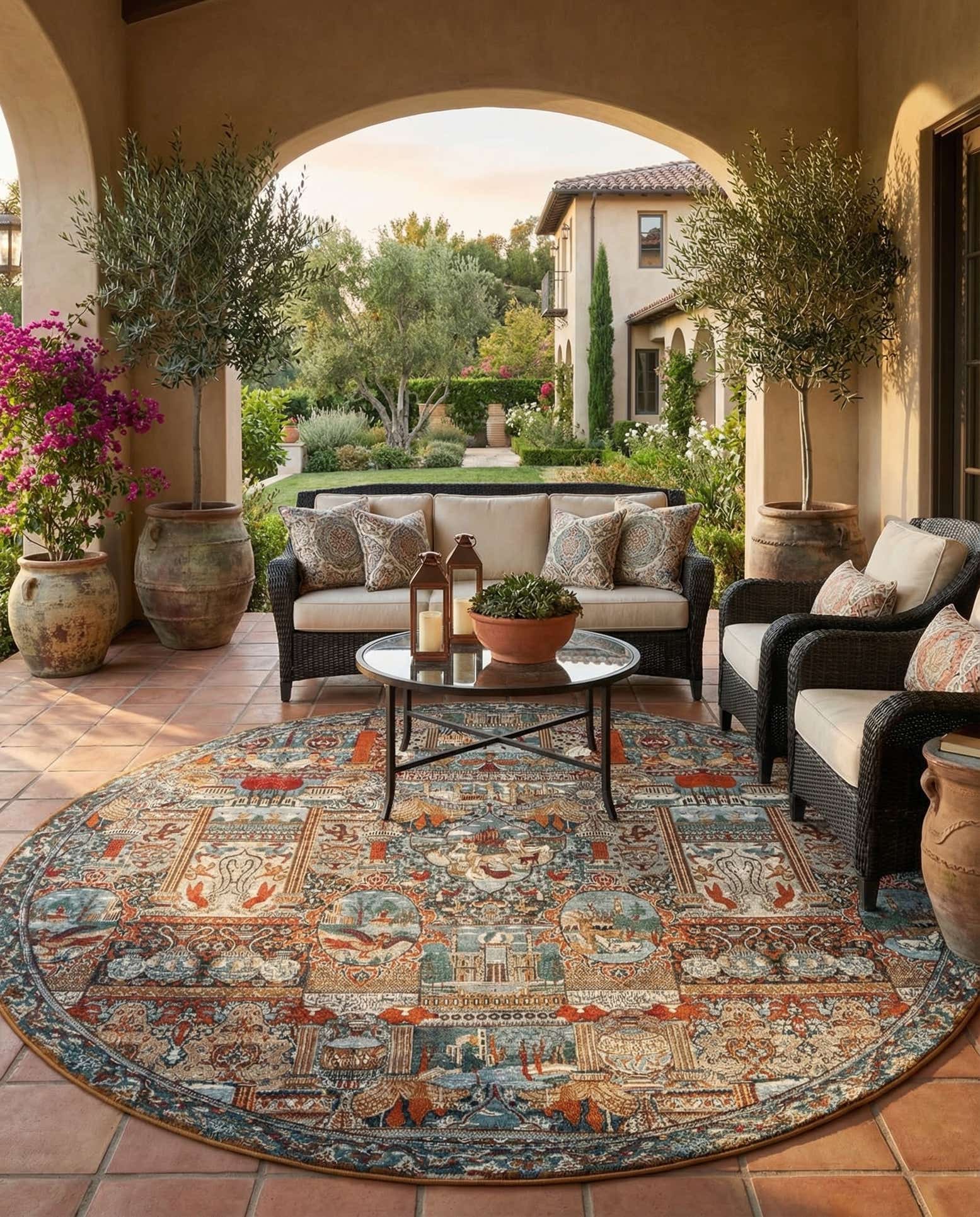 10' x 10' Easy-Clean Traditional Indoor / Outdoor Round Rug