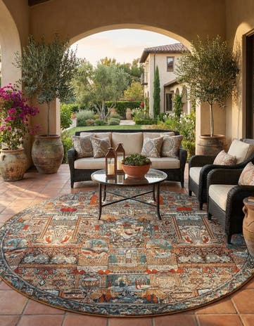 10' x 10' Easy-Clean Traditional Indoor / Outdoor Round Rug