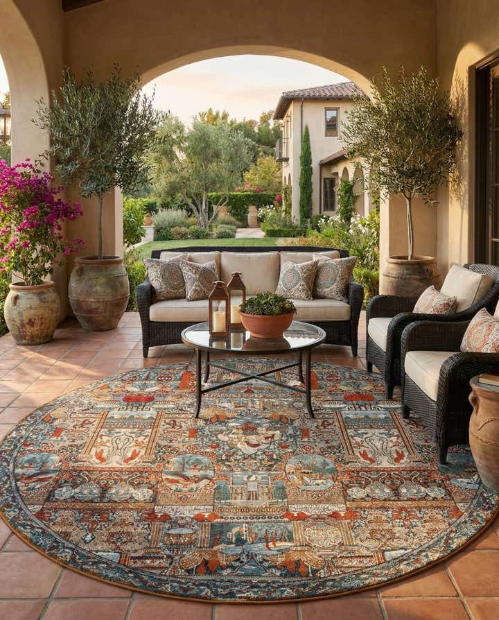 10' x 10' Easy-Clean Traditional Indoor / Outdoor Round Rug