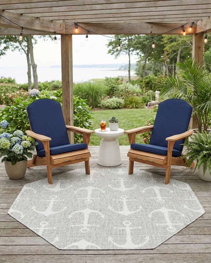 5' 3 x 5' 3 Easy-Clean Coastal Indoor / Outdoor Octagon Rug