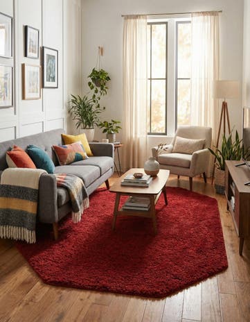 Cherry Red Everyday Shag Octagon Rug