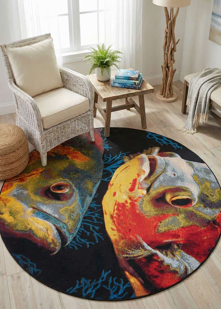 6' x 6' Easy-Clean Coastal Indoor / Outdoor Round Rug