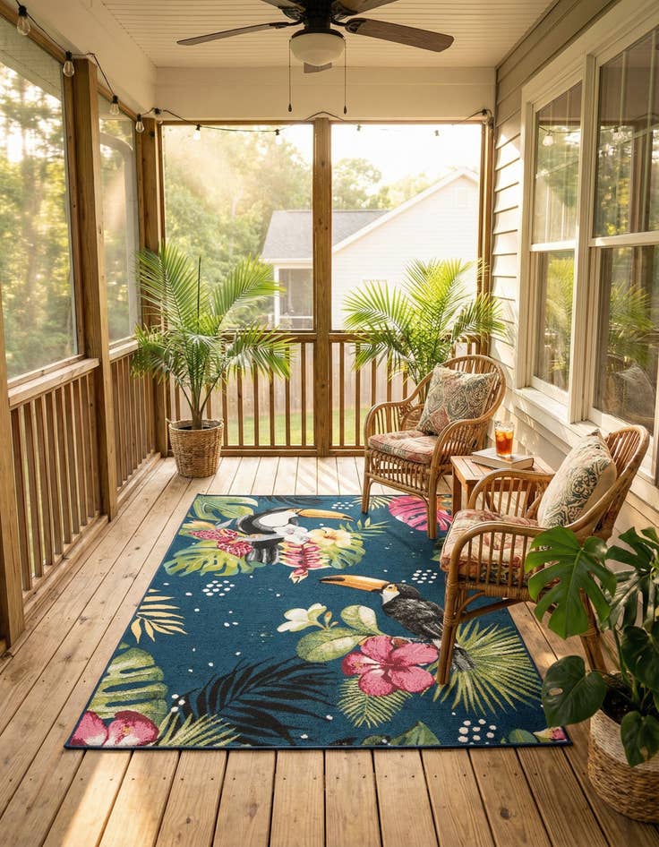 Detail image of 4' x 6' Easy-Clean Botanical Indoor / Outdoor Rug
