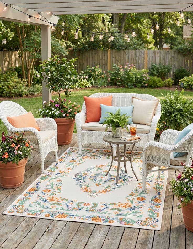 Detail image of  5' 4 x 7' 6  Washable Botanical Indoor / Outdoor Rug