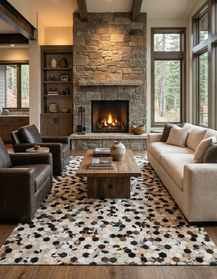 Detail image of 5' 1 x 8' Cowhide Leather Rug