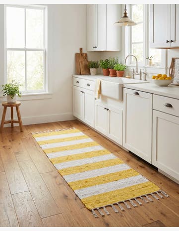 Yellow and Ivory Hand Woven Chindi Rag Runner Rug