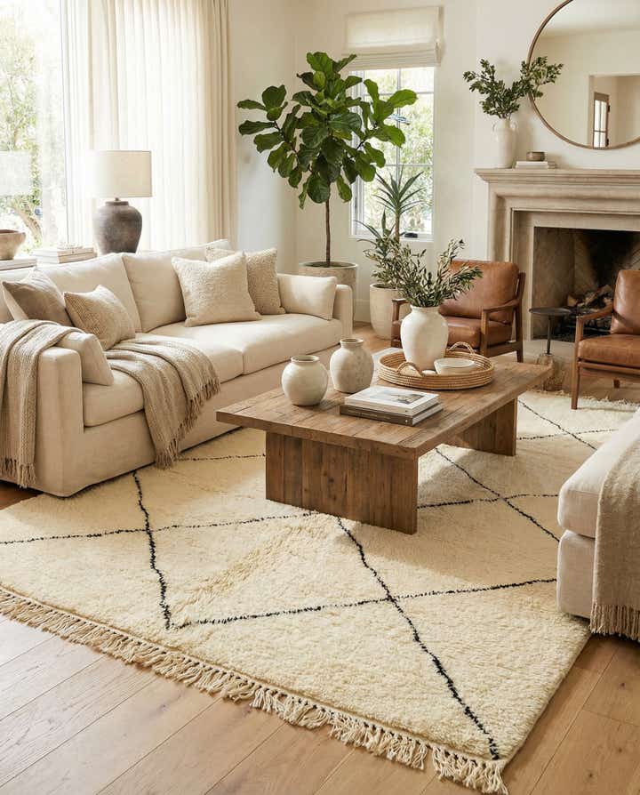 6' 7 x 8' Hand Knotted Moroccan Wool Rug