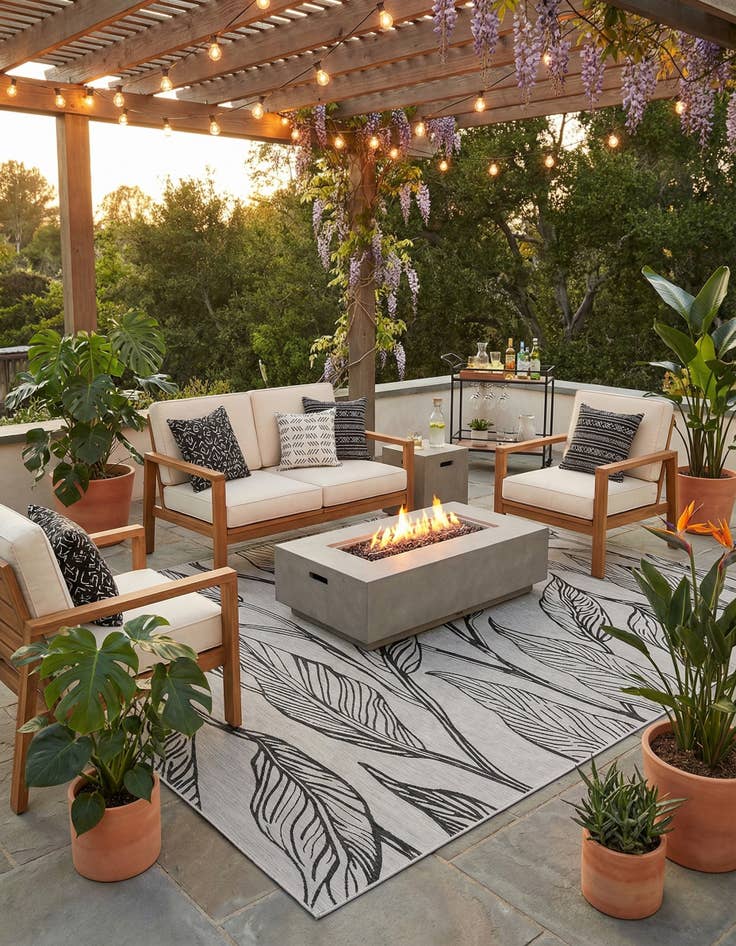 Detail image of  13' x 13'  Washable Botanical Indoor / Outdoor Square Rug