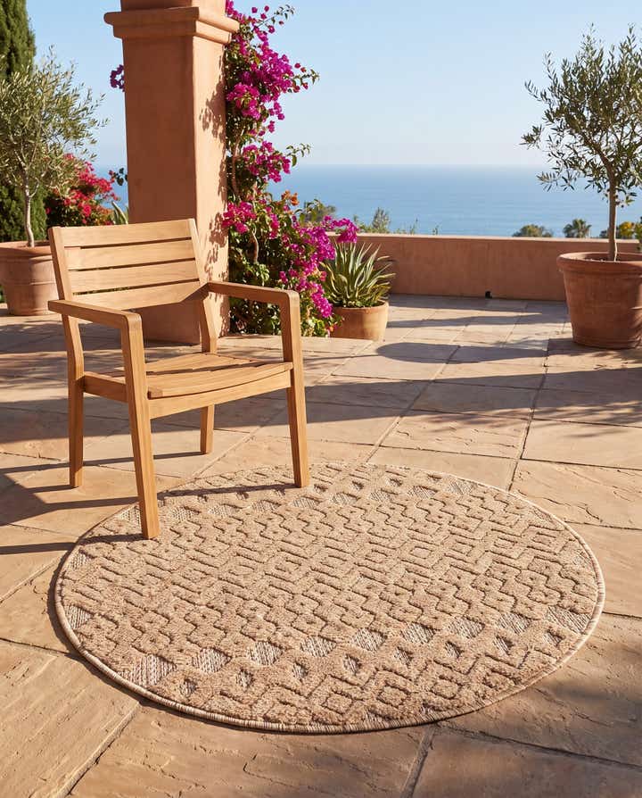 3' x 3' Easy-Clean Trellis Textured Indoor / Outdoor Round Rug