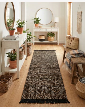 Black and Natural Handmade Braided Jute Runner Rug