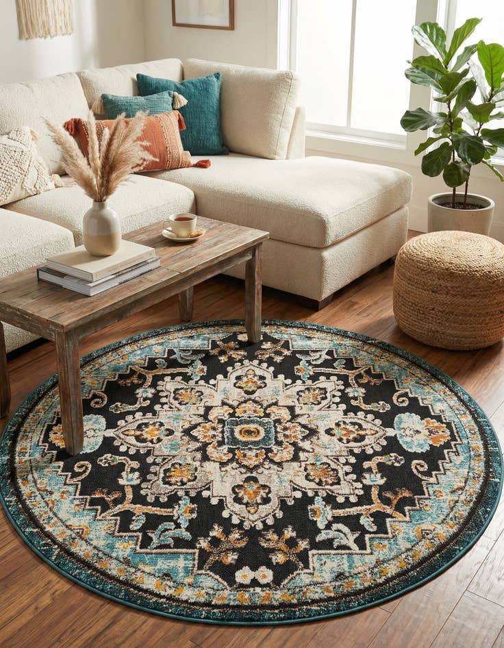 Detail image of 6' x 6'  Washable Casablanca Indoor / Outdoor Round Rug