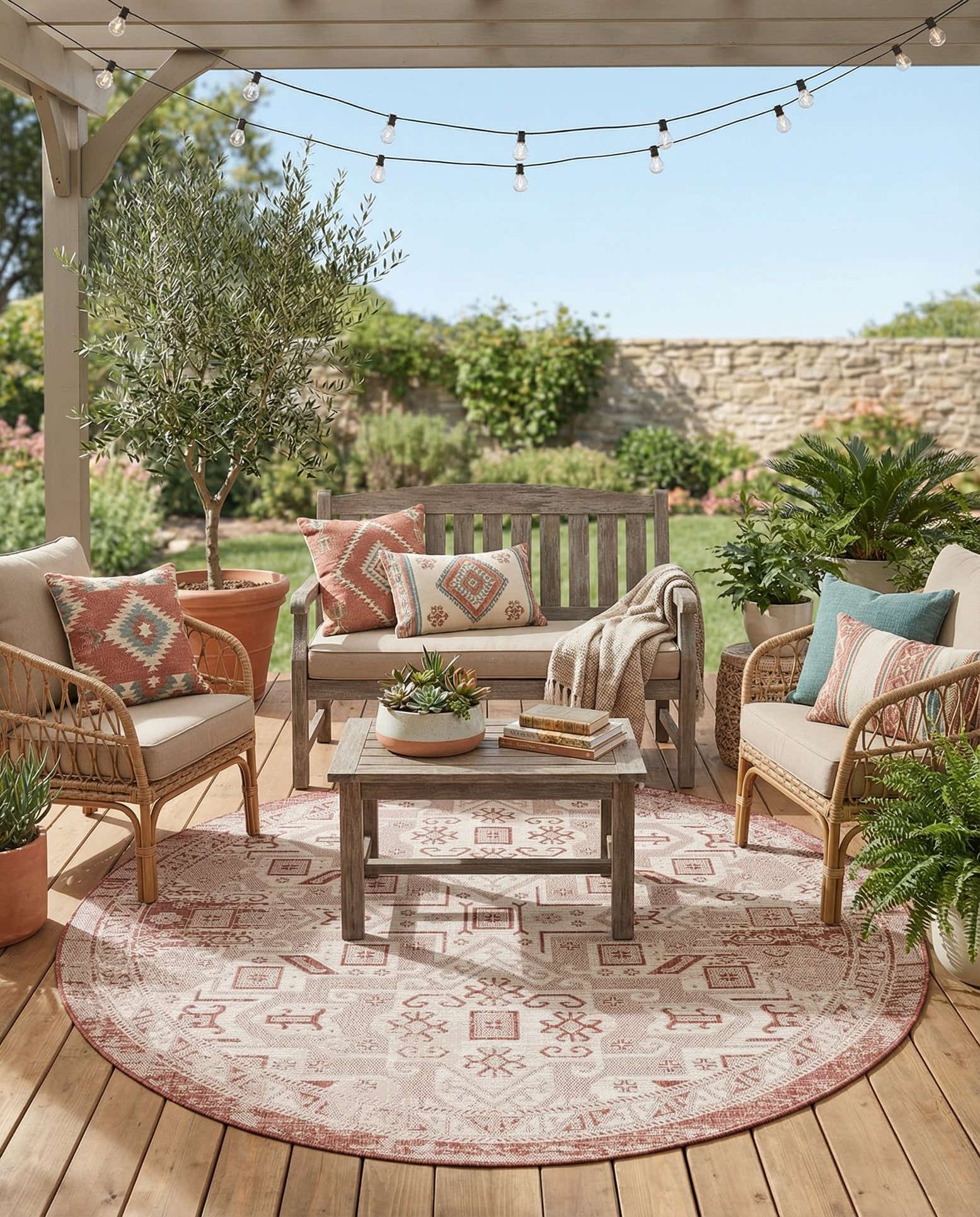 7' 10 x 7' 10 Easy-Clean Aztec Indoor / Outdoor Round Rug