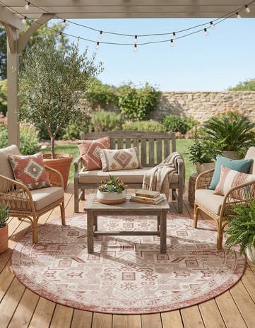 7' 10 x 7' 10 Easy-Clean Aztec Indoor / Outdoor Round Rug