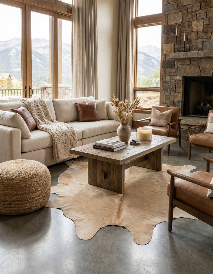 Detail image of 6' 2 x 6' 8 Cowhide Leather Square Rug