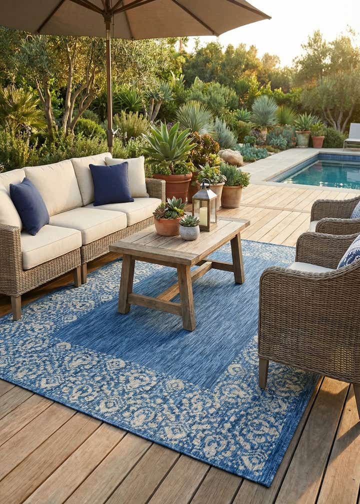 6' x 9' Easy-Clean Border Indoor / Outdoor Rug