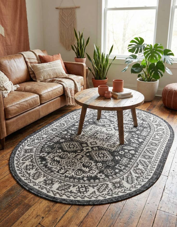 Detail image of 3' x 5' 3 Easy-Clean Aztec Indoor / Outdoor Oval Rug
